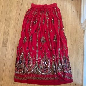 O/S Red patterned maxi skirt